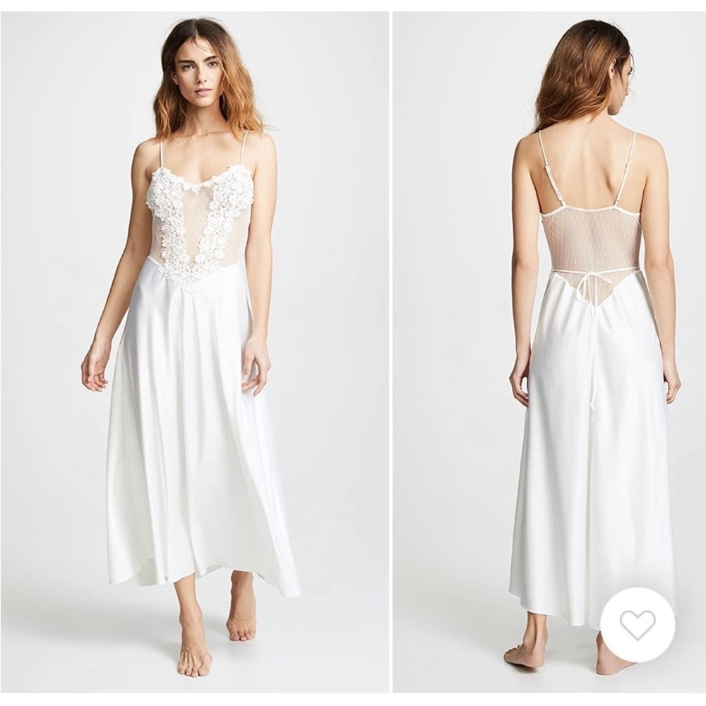 Flora Nikrooz Ivory Lace Mesh Maxi Nightgown Bridal Sleepwear Romantic Large